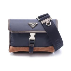 Prada RE NYLON TESSUTO SAFFIANO Shoulder Bag Suede Navy Blue Brown